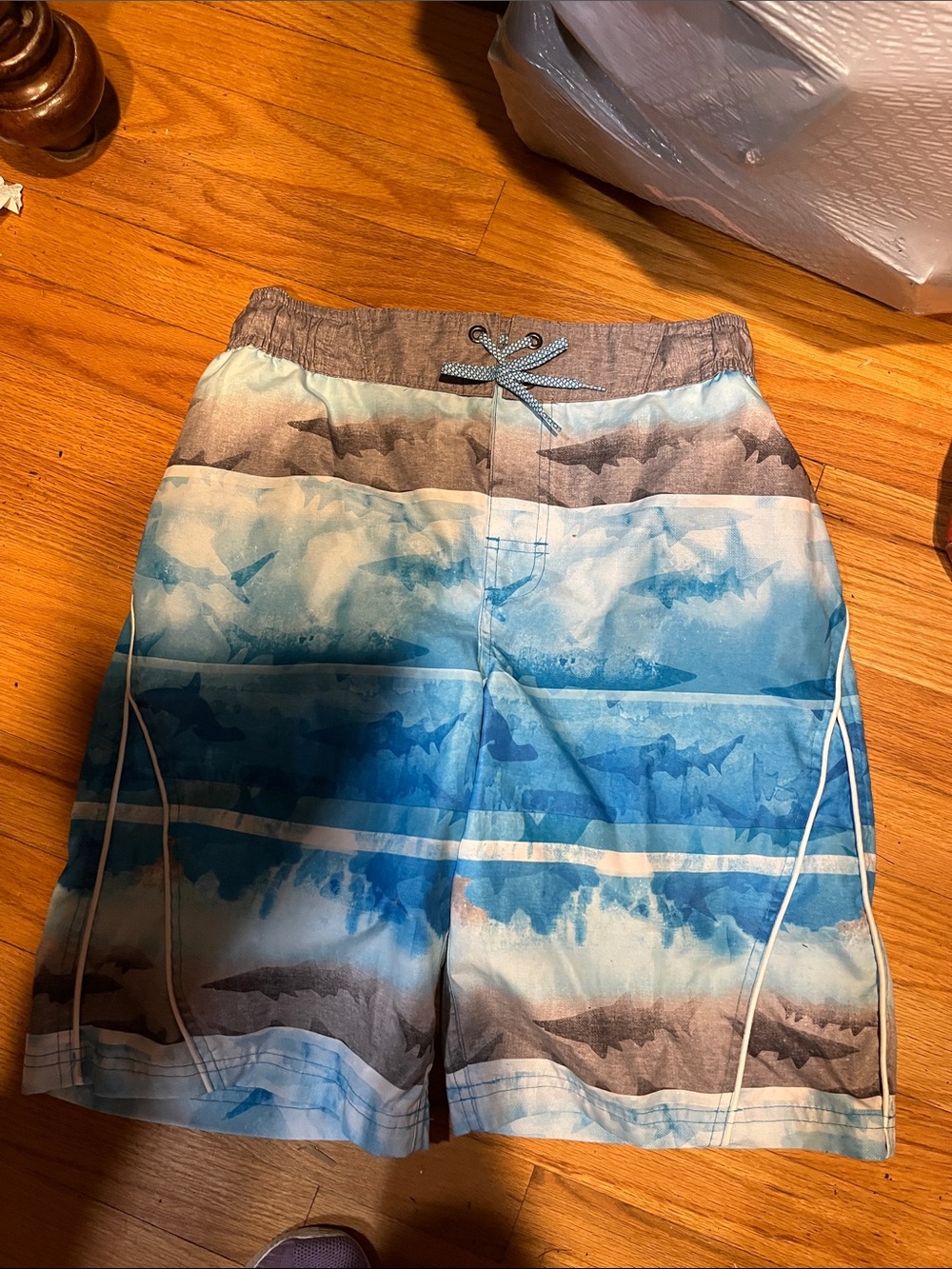 Blue Ombre Shark-Print  Swim Shorts